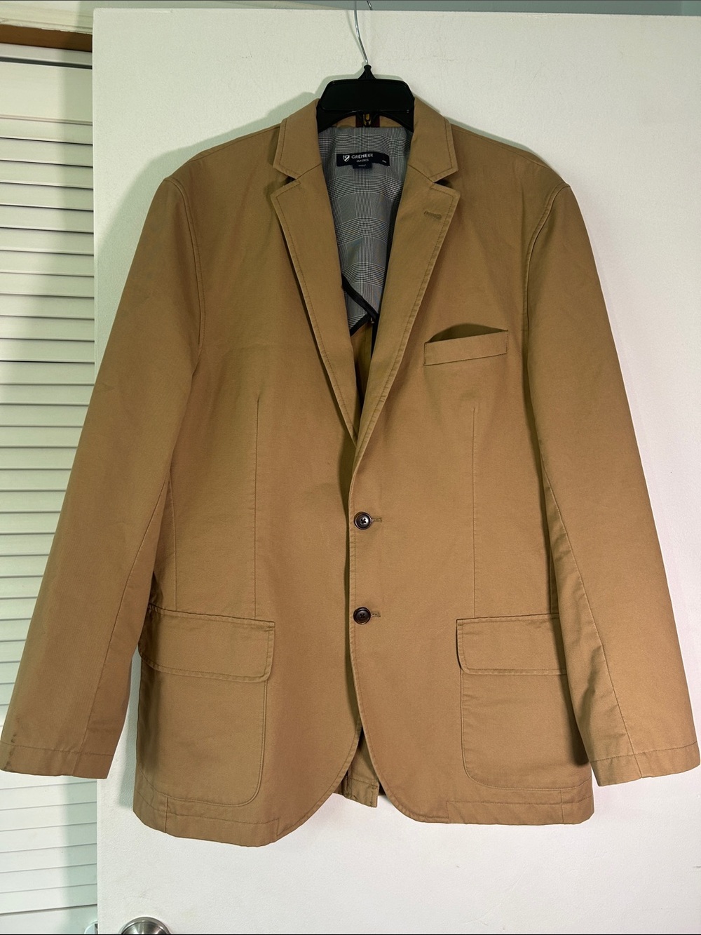 Cremieux Classics Mens Tan Khaki Cotton Sport Coat Blazer L Glen Plaid Lining